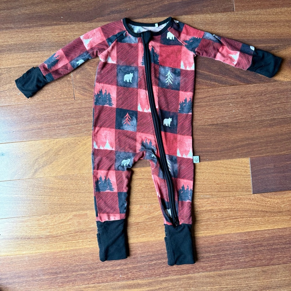 Lazy Bones Plaid Red and Black Kids One Piece (Bamboo)